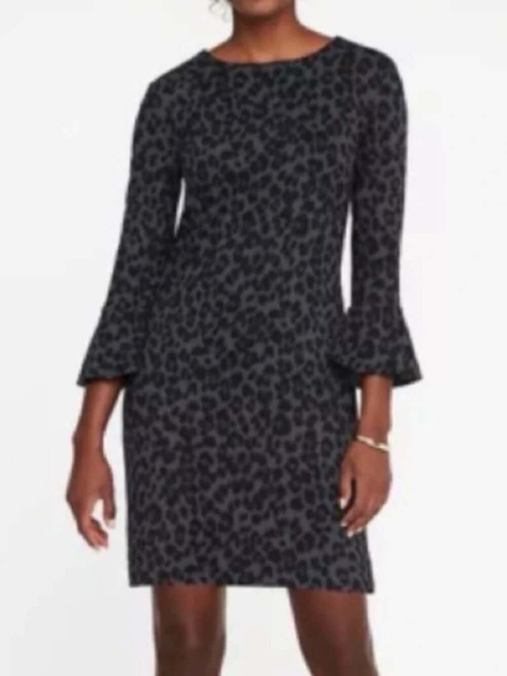 Old Navy Blue and Black Leopard Print Bell Sleeve Dress XS